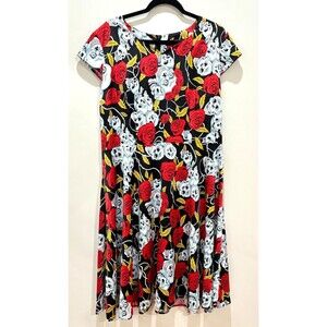 Red Roses & Skulls Black Skater Dress 3XL Dark Romantic Whimsigoth Emo
